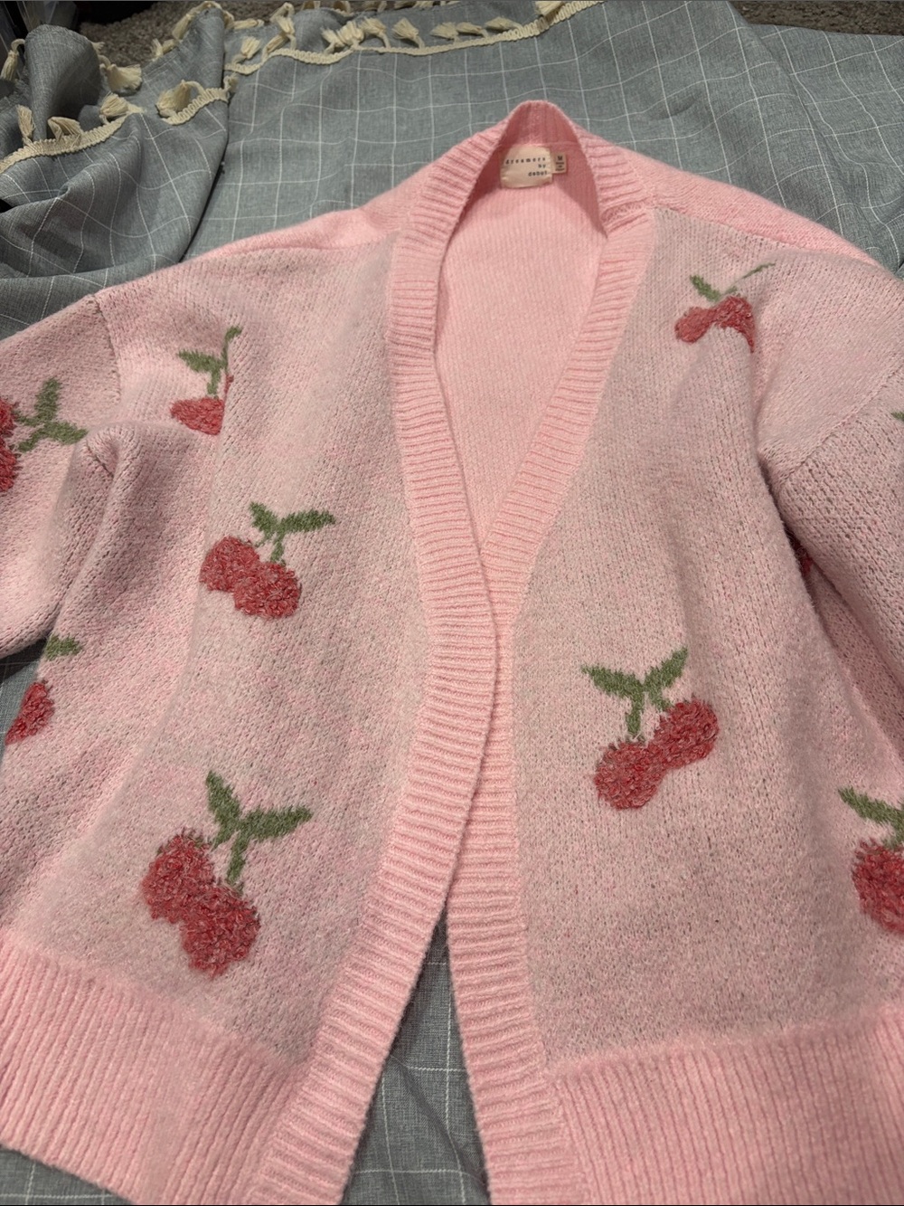 Pink Cherry-Embroidered Women's Cardigan Sweater from Dry Goods